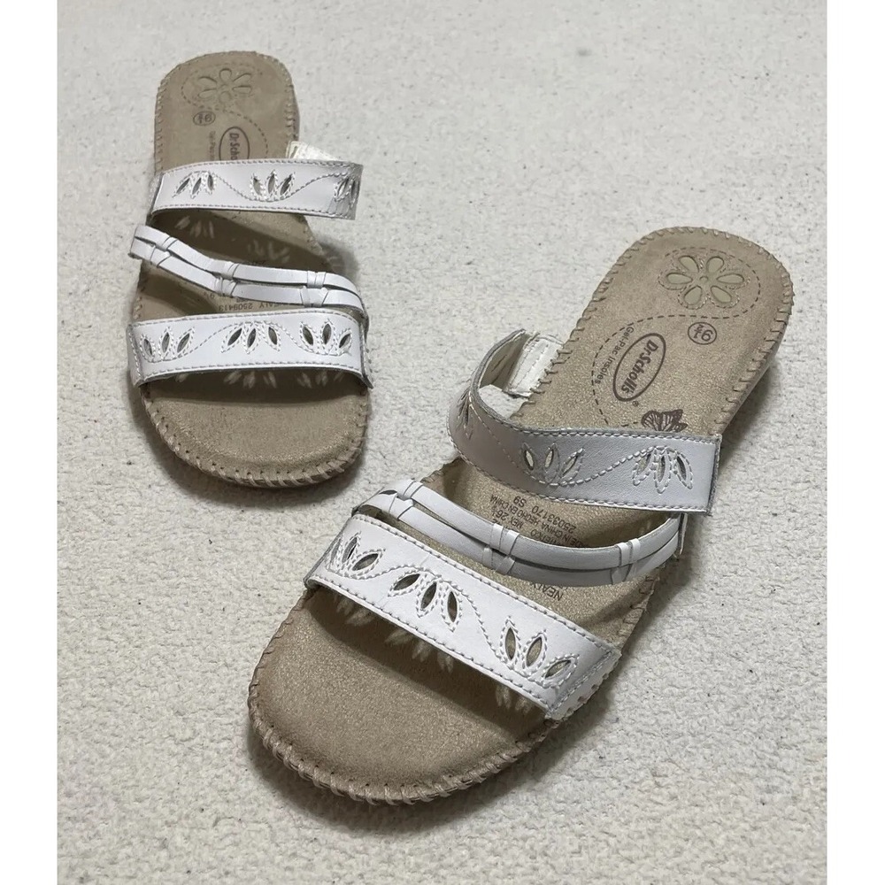 Dr Scholls Sandals Women's 9.5 White Low Heel Nealy Slip On Strappy Shoes